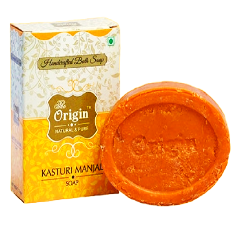 The Origin Kasturi Manjal Handmade Kerala Soap for Glowing Skin | Natural Turmeric Bathing Bar | Chemical-Free Herbal Soap for Face & Body | For All Skin Types | Paraben-Free | 75g